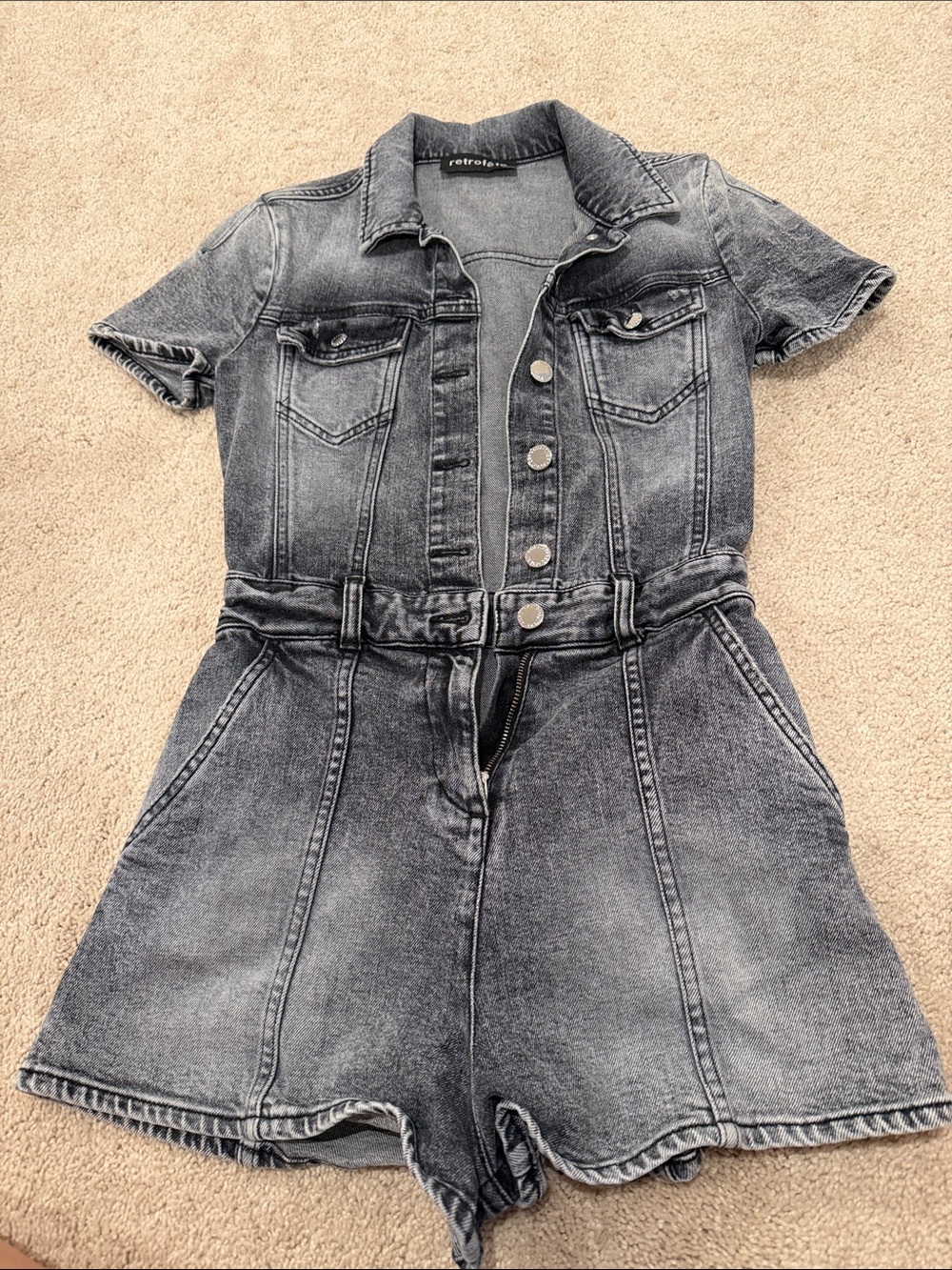 Retrofete Washed Black Denim Short Sleeve Romper